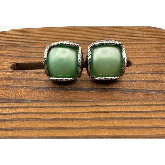 Vintage Swank Cuff Links Silver Mint Green Stone 1960s - Picture 1 of 8